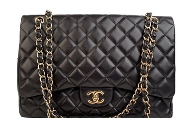 Chanel - Black Quilted Leather Maxi Classic Flap 2.55 Shoulder bag