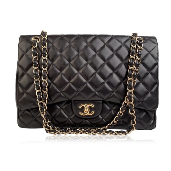 Chanel - Black Quilted Leather Maxi Classic Flap 2.55 Shoulder bag