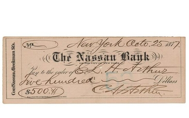 Chester A. Arthur and Nell Arthur Signed Check