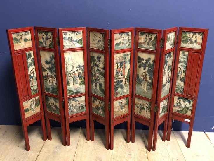 Chinese C19th painted marble eight-panel folding screen, 85H...
