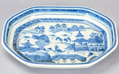 Chinese Canton Blue & White Porcelain Open Dish