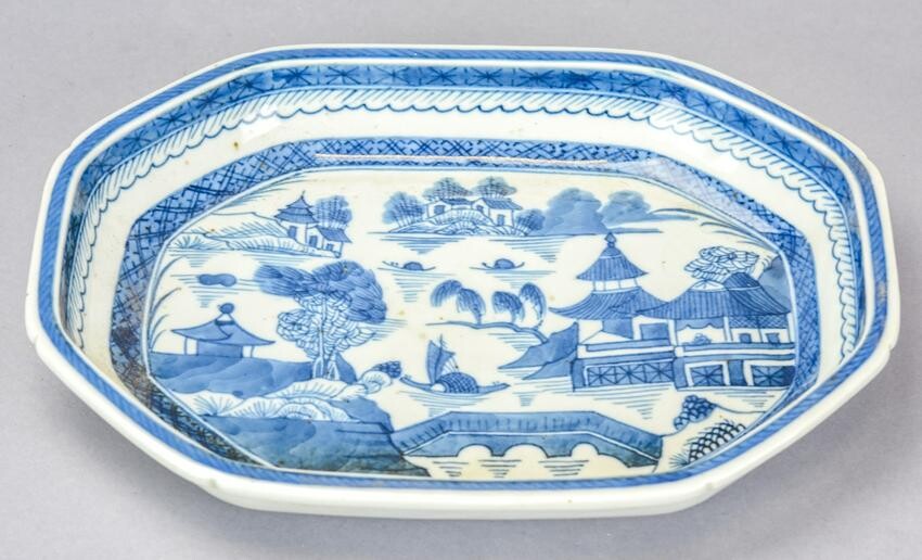 Chinese Canton Blue & White Porcelain Open Dish