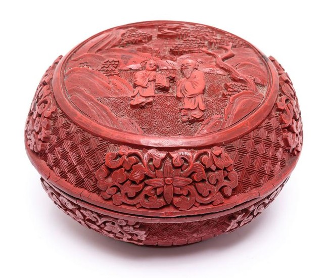 Chinese Carved Cinnabar Lacquered Round Box