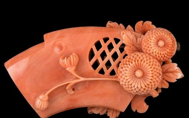 Chinese Carved Coral Brooch