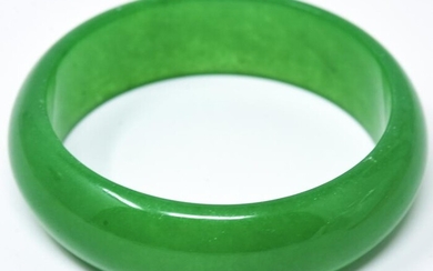 Chinese Carved Green Jadeite Bangle Bracelet