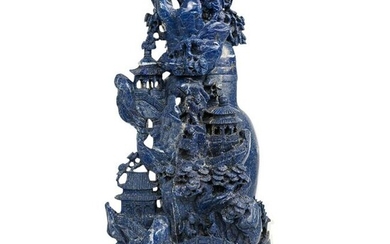 Chinese Carved Lapis Lidded Urn