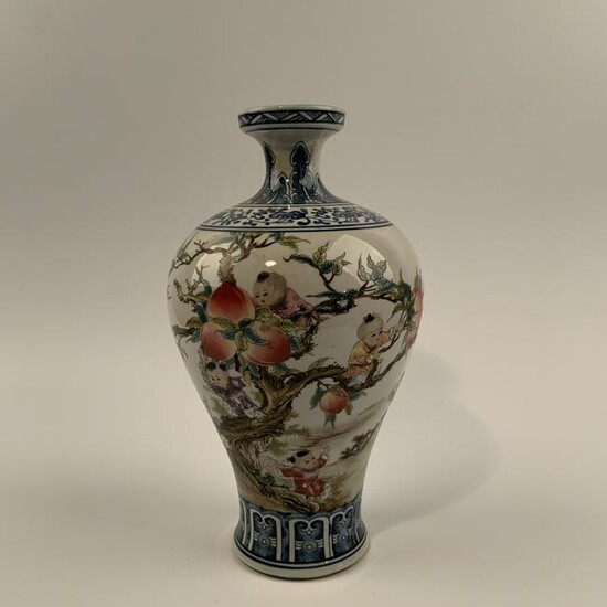 Chinese Famille Rose Chrildren on Peach Three Vase