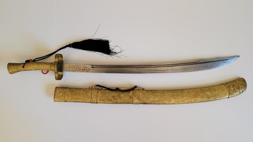 Chinese Qing Dynasty Ceremonial Gilt Sword