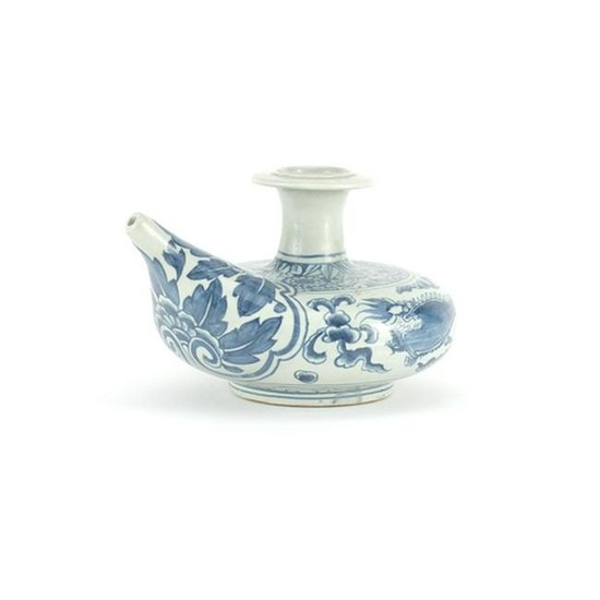 Chinese blue and white porcelain hookah base, hand