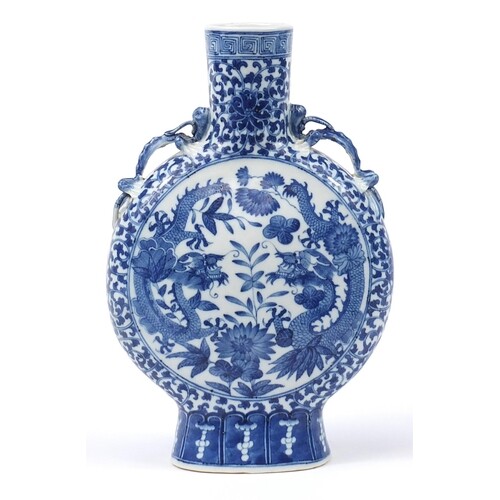Chinese blue and white porcelain moon flask with animalia tw...