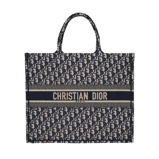 Christian Dior - Neuf / New Dior Book Tote GM (grand modèle) Dior Oblique Monogram bleu en toile brodée Tote bag