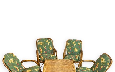 Coffee table - Set of four bamboo armchairs and coffee table, 1960