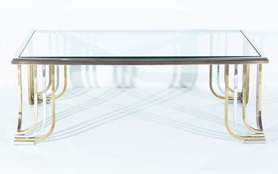 Coffee table, Structure in chromed and golden steel with glass top