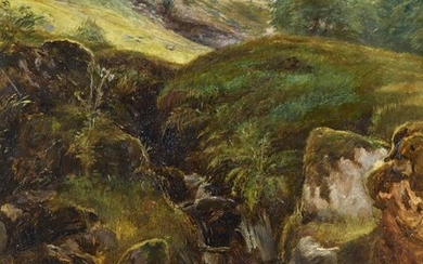Colin Hunter ARA RE RI ROI RSW, Scottish 1841-1904 - Glen Scene; oil on board, signed on the reverse, 45 x 36 cm