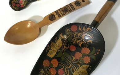 Collection 3 Lacquered Russian Wooden Spoons
