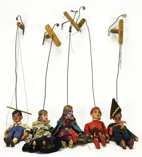 Collection Five Antique German Toy Theatre Puppets