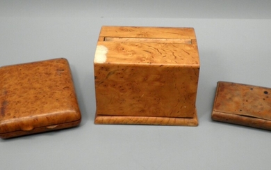 Collection of 3 Old Russian Curly birch "Root" wood Boxes