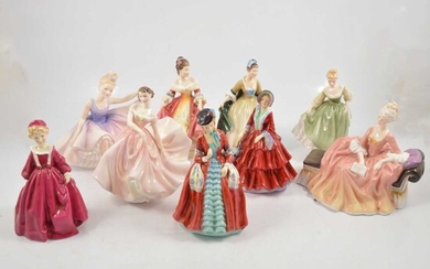 Collection of nine Worcester and Royal Doulton figurines