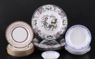 Copeland Spode "Imperial Garden" Luncheon Plates with Other Porcelain Dishes