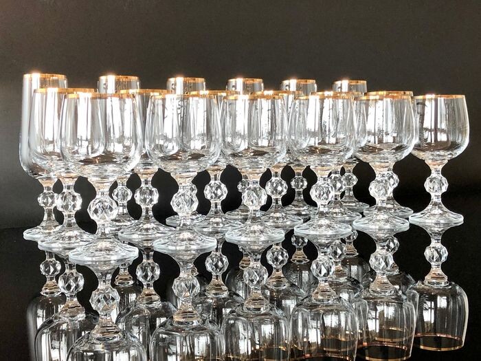 Cristallo di Bohemia - Set of glasses for Champagne, Wine, Water (18) - Crystal and pure gold
