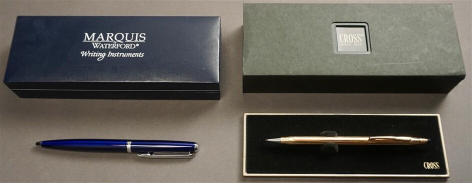 Cross Yellow-Gold Filled Pencil in Case and Waterford Blue Resin Ballpoint Pen in Case