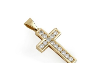 Cross pendant in 18K (750/°°) yellow gold, entirely...