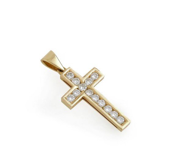 Cross pendant in 18K (750/°°) yellow gold, entirely...