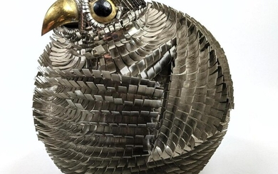 Cut Tin Fat Bird Figural Sculpture. Brass beak
