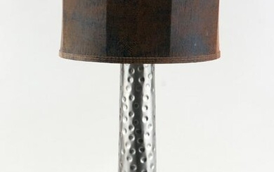 DIMPLED METAL TABLE LAMP W/ CUSTOM OSTRICH SHADE