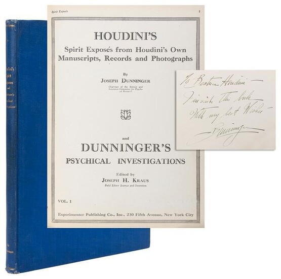 DUNNINGER, Joseph. Houdini’s Spirit Exposés