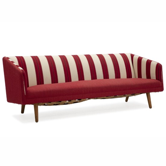 NOT SOLD. Danish cabinetmaker: A free-standing three seater sofa with oak legs. Upholstered with red and red/white striped wool. – Bruun Rasmussen Auctioneers of Fine Art