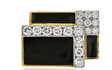 David Webb Platinum & 18K Yellow Gold Black Enamel And Diamond Articulated Ring