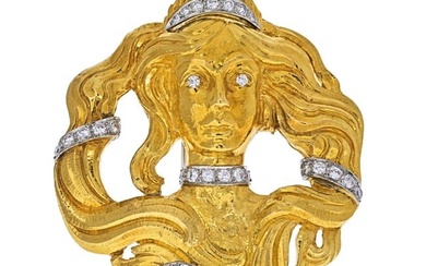 David Webb Platinum & 18K Yellow Gold Medusa Diamond Pendant Brooch