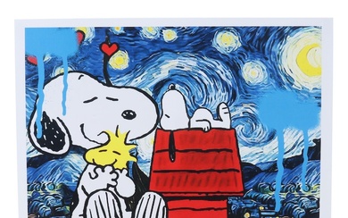 Death NYC Pop Art Graphic Print Snoopy and Woodstock with The Starry Night