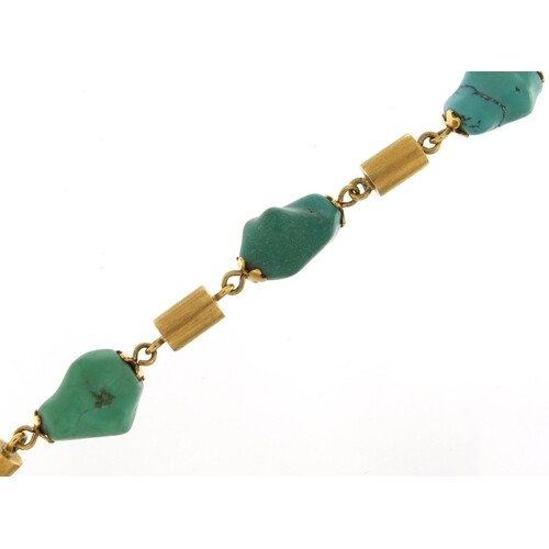 Designer 18ct gold and turquoise bracelet, 22cm in length, 4...