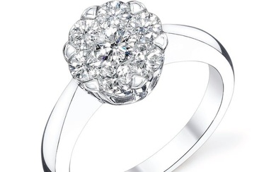 Diamond Cluster Solitaire Style Ring In 14k White Gold
