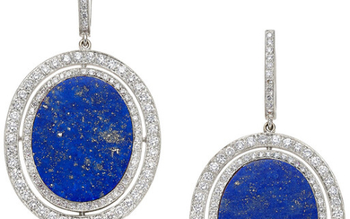 Diamond, Lapis Lazuli, White Gold Earrings, Eli Frei Stones:...