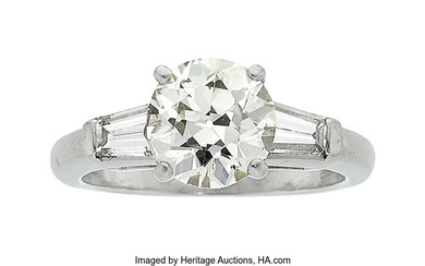 Diamond, Platinum Ring Stones: European-cut diamond weighing 2.11 carats;...