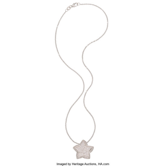Diamond, White Gold Pendant-Necklace The star pendant features full-cut...
