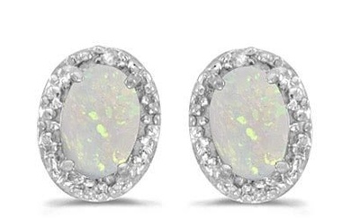 Diamond and Opal Earrings 14k White Gold 1.10ctw