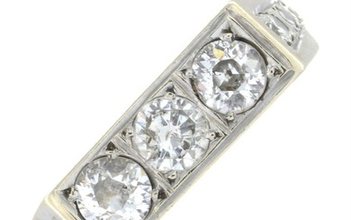 Diamond three-stone ring, with diamond shoulders