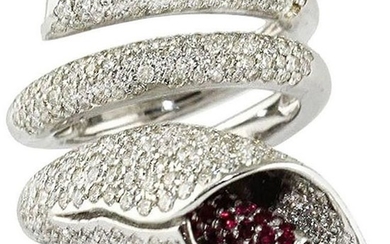Diamonds Rubies White Gold Lily Ring