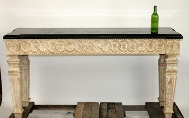 Distressed console table with marble top