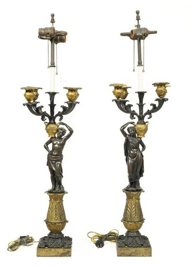 Dore Bronze Grecian Figural Table Lamps