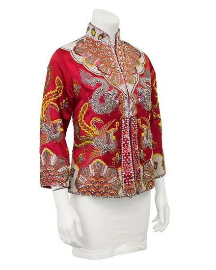 Dynasty Red Dragon and Phoenix Beaded Jacket