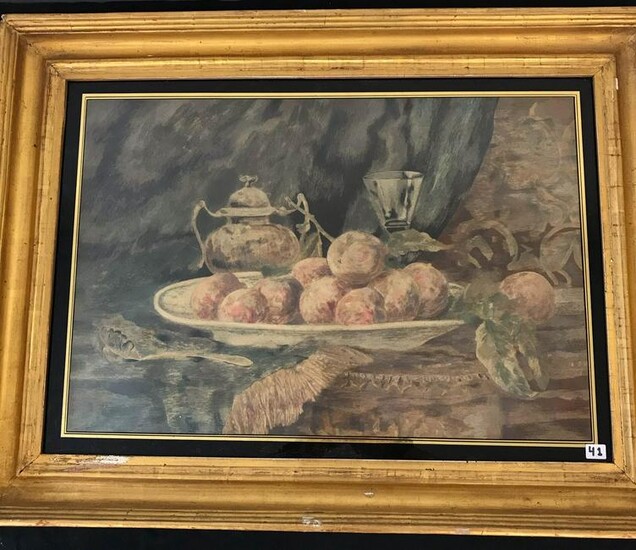 Early 1800's Needleworked Watercolor Still Life