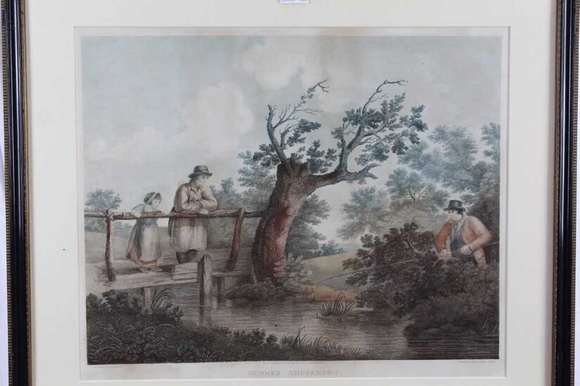 Early 19th century stipple engraving printed in colours by Thomas Williamson after George Morland - Summer Amusement, published 1812, 49cm x 59cm, in glazed frame