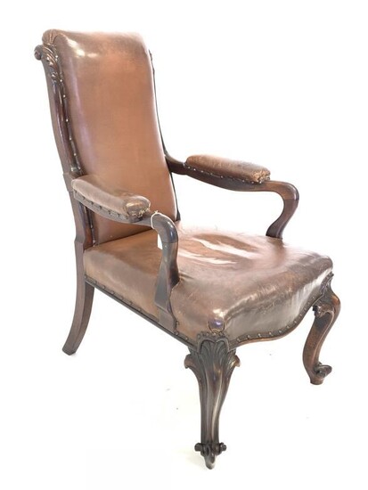 Early to mid 19th century rosewood library open armchair,...
