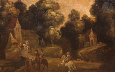 École FLAMANDE du XVIIe siècle, entourage de Pieter MEULENER (1602-1654)Cavaliers à l’entrée d’un villageToile58,5 x...