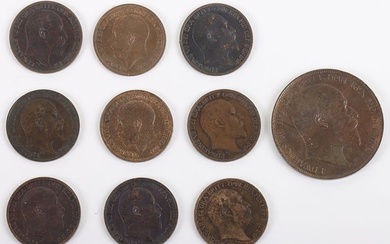 Edward VII 1902 Penny, with various Edward VII and George V Farthings